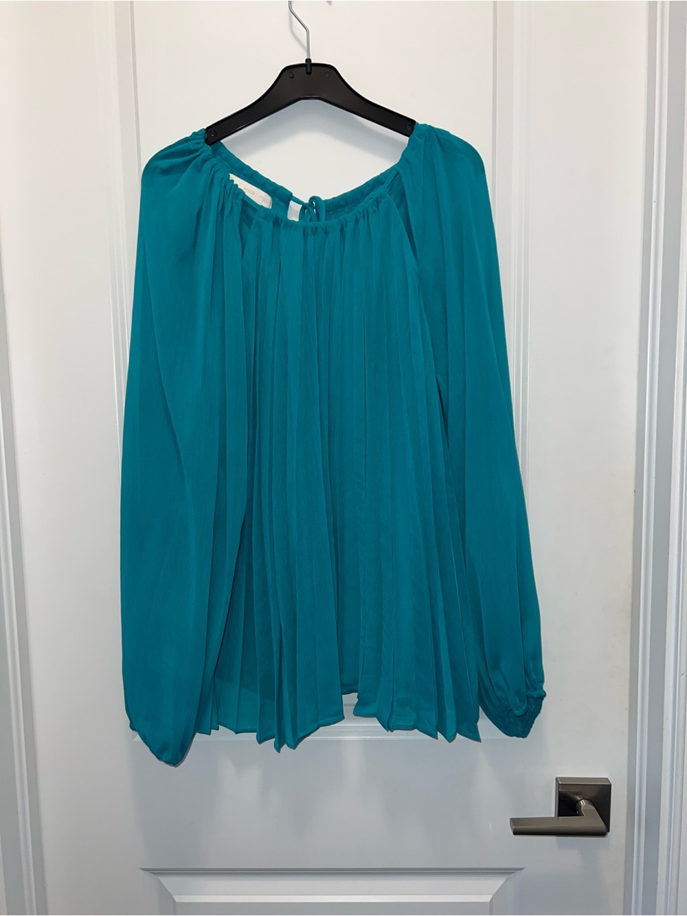 Mango Teal Pleated Off-Shoulder Blouse